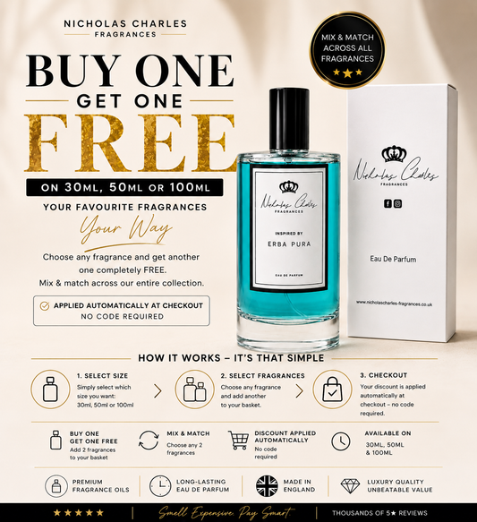 Buy One Get One FREE on 30ml, 50ml & 100ml Fragrances